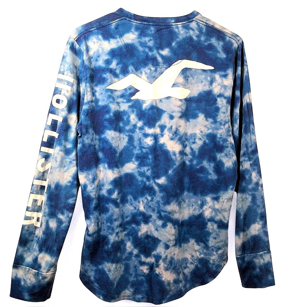 Hollister Mens S Long Sleeve Cotton Blue White Tie Dye Logo Graphic Streetwear - Picture 6 of 9